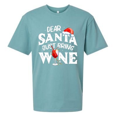 Dear Santa Just Bring Wine Funny Christmas Sueded Cloud Jersey T-Shirt