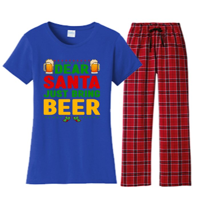 Dear Santa Just Bring Beer Great Gift Women's Flannel Pajama Set