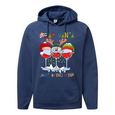 Dear Santa Just Bring Wine Gift Performance Fleece Hoodie