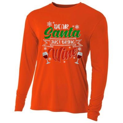 Dear Santa Just Bring Wine Glass Cellar Party Xmas Alcohol Cute Gift Cooling Performance Long Sleeve Crew