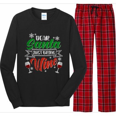 Dear Santa Just Bring Wine Glass Cellar Party Xmas Alcohol Cute Gift Long Sleeve Pajama Set