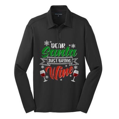 Dear Santa Just Bring Wine Glass Cellar Party Xmas Alcohol Cute Gift Silk Touch Performance Long Sleeve Polo