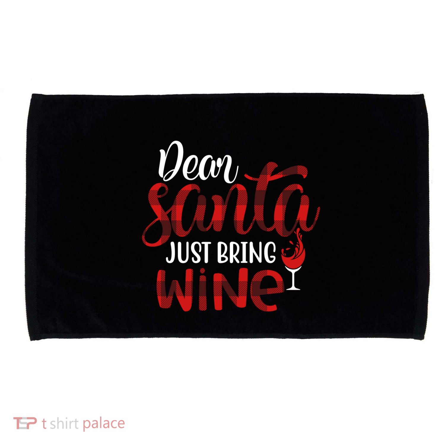Dear Santa Just Bring Wine Funny Wine Meme Buffalo Plaid Gift Microfiber Hand Towel