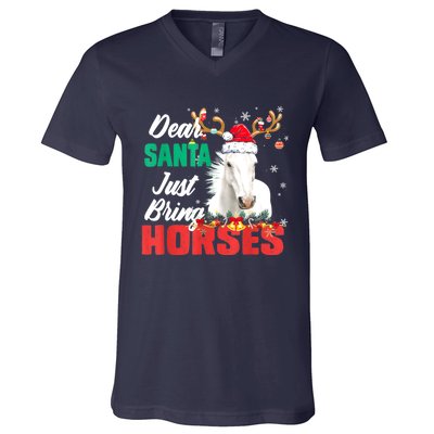 Dear Santa Just Bring Horses Lovers Christmas Xmas Women V-Neck T-Shirt