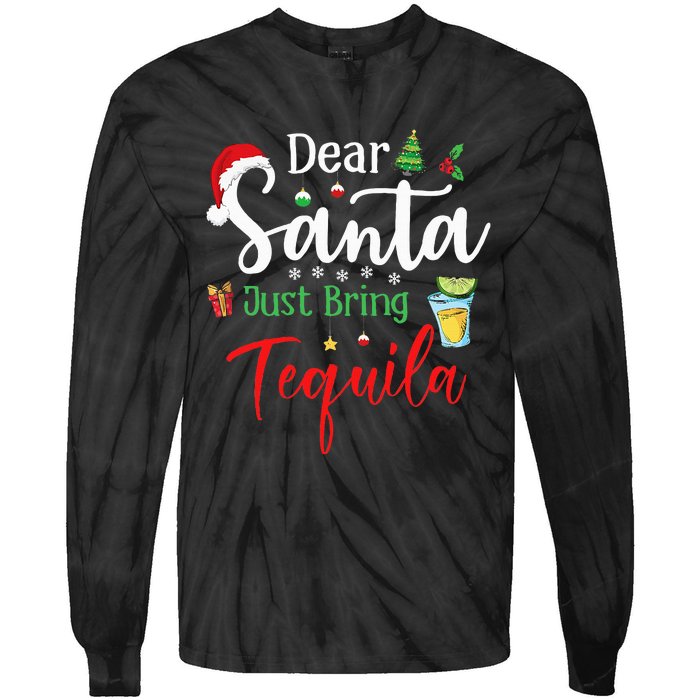 Dear Santa Just Bring Tequila Funny Drinking Christmas Tie-Dye Long Sleeve Shirt