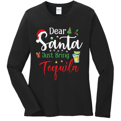 Dear Santa Just Bring Tequila Funny Drinking Christmas Ladies Long Sleeve Shirt