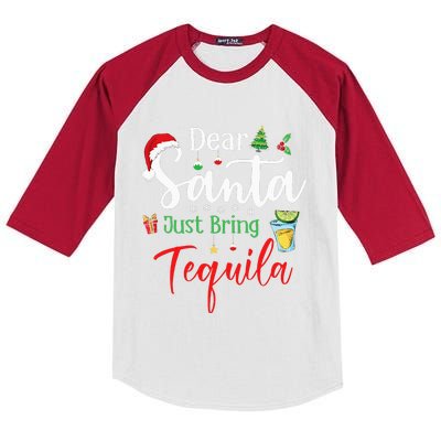 Dear Santa Just Bring Tequila Funny Drinking Christmas Kids Colorblock Raglan Jersey