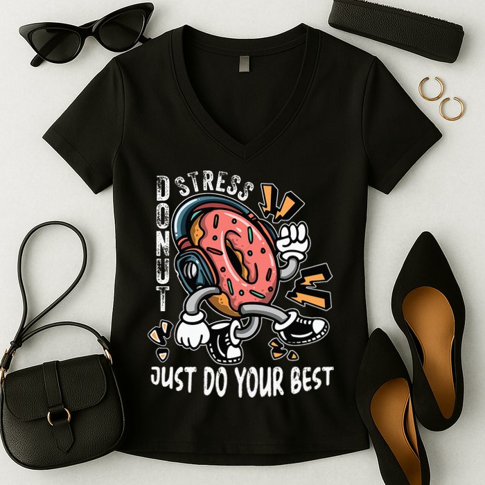 Donut Stress Just Do Your Best Awesome Teachers Testing Day Women's V-Neck T-Shirt