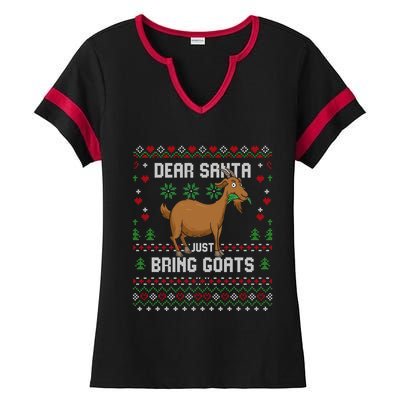 Dear Santa Just Bring Goats Christmas Ugly Xmas Sweater Gift Ladies Halftime Notch Neck Tee