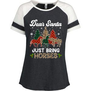 Dear Santa Just Bring Horses Santa Leopard Christmas Cool Gift Enza Ladies Jersey Colorblock Tee