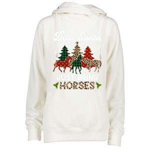 Dear Santa Just Bring Horses Santa Leopard Christmas Cool Gift Womens Funnel Neck Pullover Hood