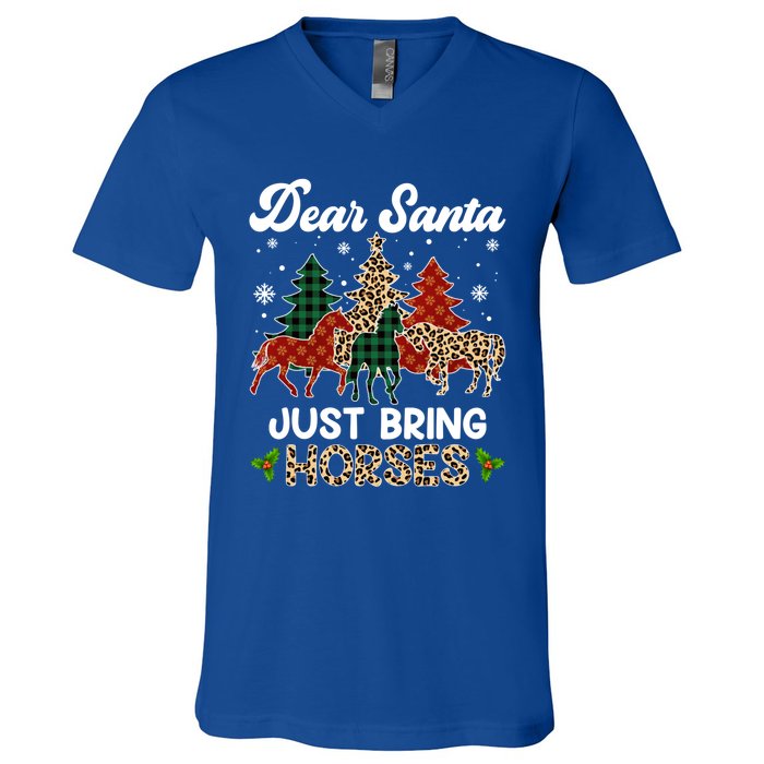 Dear Santa Just Bring Horses Santa Leopard Christmas Cool Gift V-Neck T-Shirt