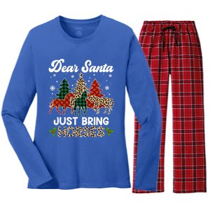 Dear Santa Just Bring Horses Santa Leopard Christmas Cool Gift Women's Long Sleeve Flannel Pajama Set 