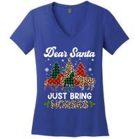 Dear Santa Just Bring Horses Santa Leopard Christmas Cool Gift Women's V-Neck T-Shirt