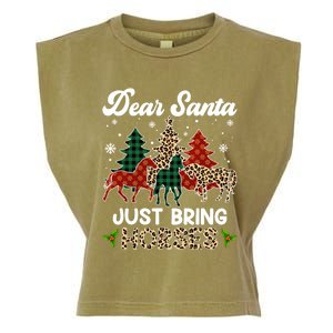 Dear Santa Just Bring Horses Santa Leopard Christmas Cool Gift Garment-Dyed Women's Muscle Tee