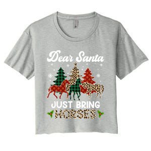 Dear Santa Just Bring Horses Santa Leopard Christmas Cool Gift Women's Crop Top Tee