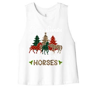 Dear Santa Just Bring Horses Santa Leopard Christmas Cool Gift Women's Racerback Cropped Tank