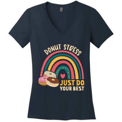 Donut Stress Just Do Your Best Rock The Test Day Teacher Women's V-Neck T-Shirt