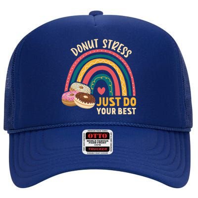 Donut Stress Just Do Your Best Rock The Test Day Teacher High Crown Mesh Back Trucker Hat