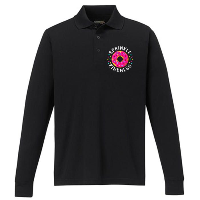 Donut Sprinkle Kindness Funny Girl Women Doughnut Lover Performance Long Sleeve Polo