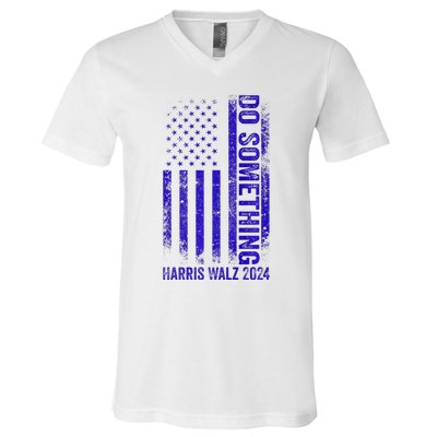 Do Something Kamala Harris Waltz 2024 Blue Usa Flag Premium V-Neck T-Shirt