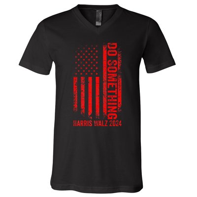 Do Something Kamala Harris Waltz 2024 Red Usa Flag Premium V-Neck T-Shirt