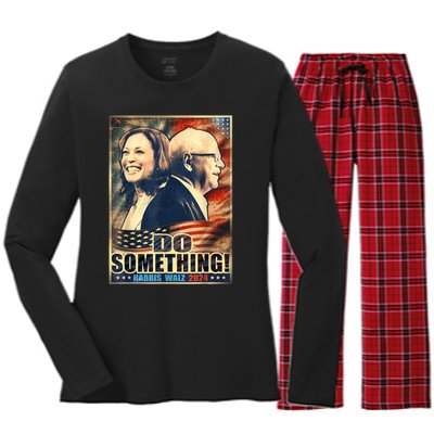 Do Something Kamala Harris Walz 2024 President Campaign Women's Long Sleeve Flannel Pajama Set 