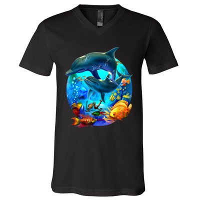 Dolphin Sea Life Save The Ocean Marine Biology Aquarium V-Neck T-Shirt