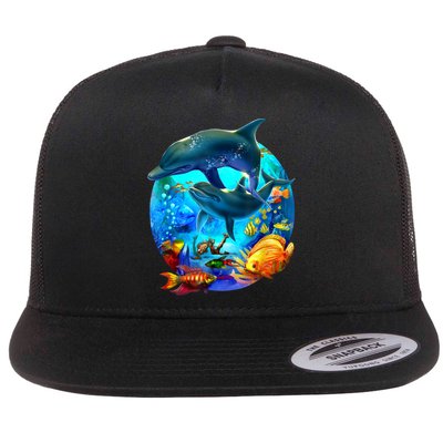 Dolphin Sea Life Save The Ocean Marine Biology Aquarium Flat Bill Trucker Hat