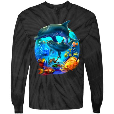 Dolphin Sea Life Save The Ocean Marine Biology Aquarium Tie-Dye Long Sleeve Shirt