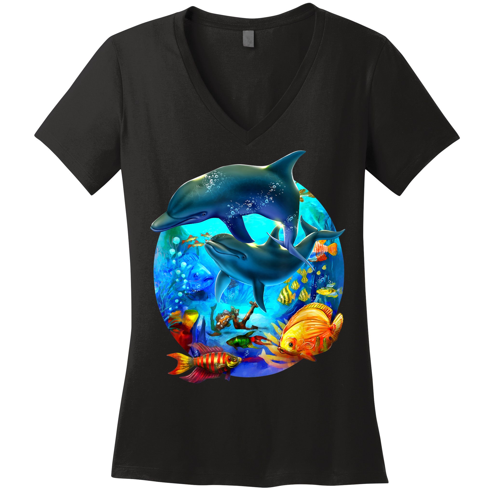 Dolphin Sea Life Save The Ocean Marine Biology Aquarium Women's V-Neck T-Shirt