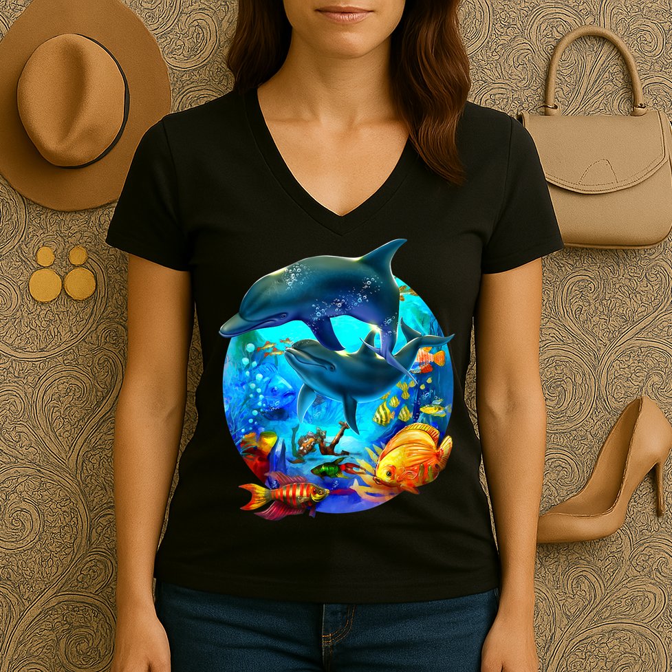 Dolphin Sea Life Save The Ocean Marine Biology Aquarium Women's V-Neck T-Shirt