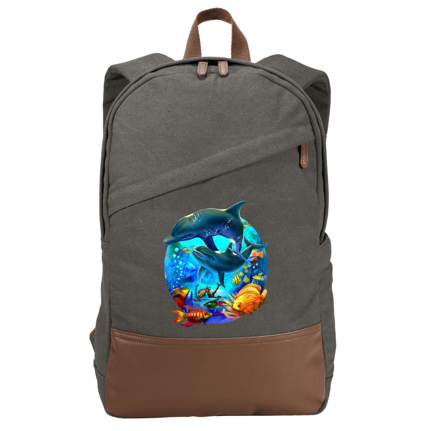 Dolphin Sea Life Save The Ocean Marine Biology Aquarium Cotton Canvas Backpack