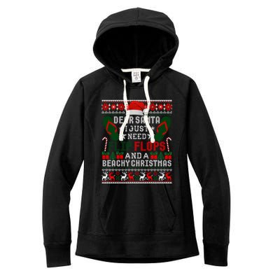 Dear Santa Letter Christmas Flip Flops Beach Fun Ugly Xmas Funny Gift Women's Fleece Hoodie