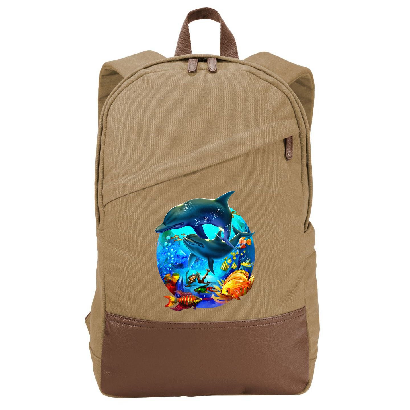 Dolphin Sea Life Save The Ocean Marine Biology Aquarium Cotton Canvas Backpack