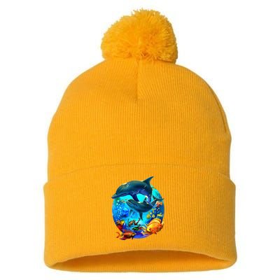 Dolphin Sea Life Save The Ocean Marine Biology Aquarium Pom Pom 12in Knit Beanie