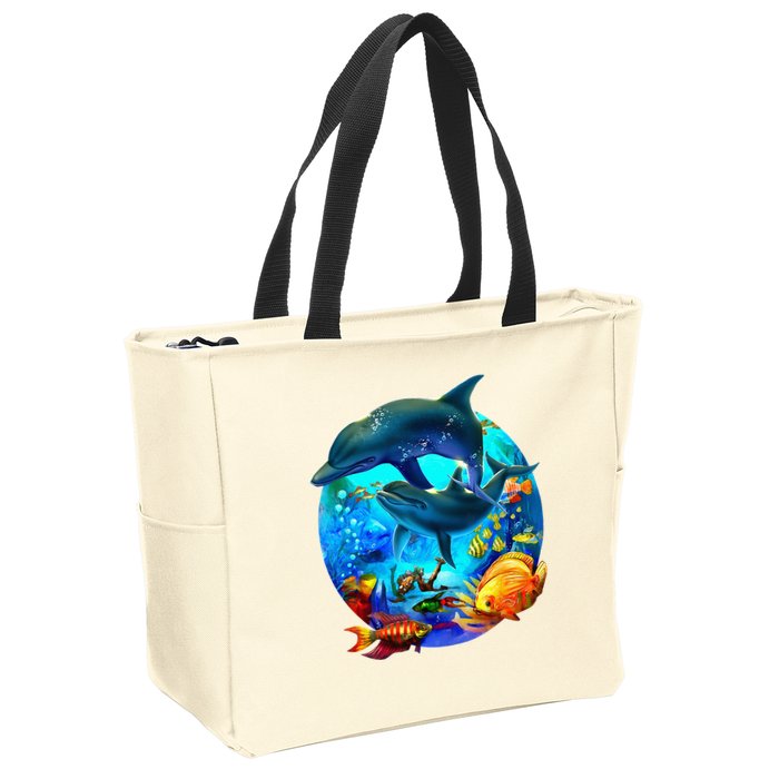 Dolphin Sea Life Save The Ocean Marine Biology Aquarium Zip Tote Bag