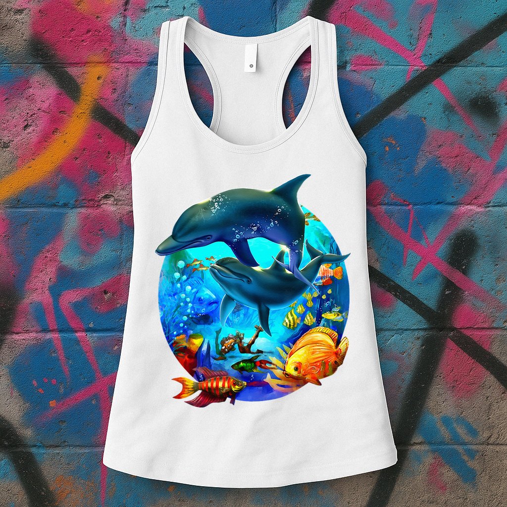 Dolphin Sea Life Save The Ocean Marine Biology Aquarium Womens Tank Top