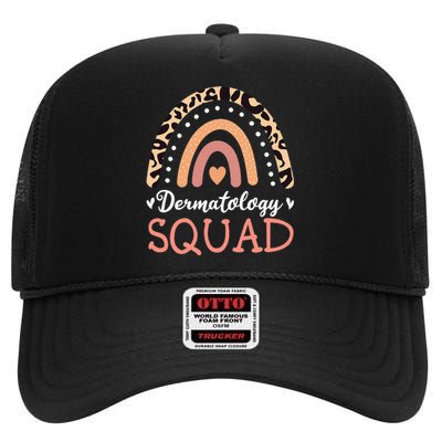 Dermatology Squad Leopard Rainbow Dermatologist Skin Doctor High Crown Mesh Back Trucker Hat