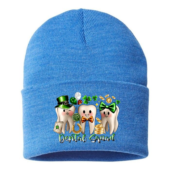 Dental Squad Luckiest Dentist Patrick's Day Shamrock Dentist Gift Sustainable Knit Beanie