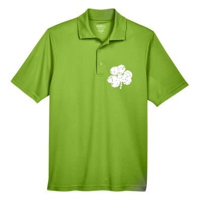 Distressed Shamrock Lucky Clover Vintage St Patrick's Day Men's Origin Performance Pique Polo