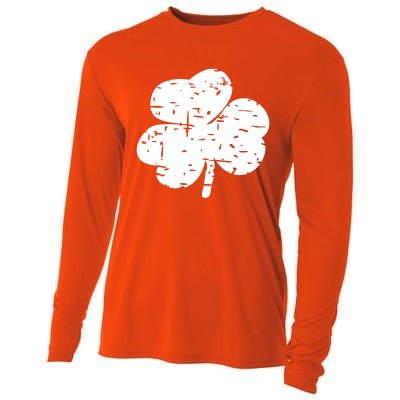 Distressed Shamrock Lucky Clover Vintage St Patrick's Day Cooling Performance Long Sleeve Crew