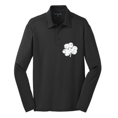 Distressed Shamrock Lucky Clover Vintage St Patrick's Day Silk Touch Performance Long Sleeve Polo