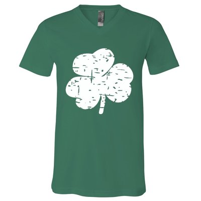 Distressed Shamrock Lucky Clover Vintage St Patrick's Day V-Neck T-Shirt