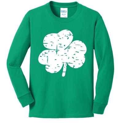 Distressed Shamrock Lucky Clover Vintage St Patrick's Day Kids Long Sleeve Shirt