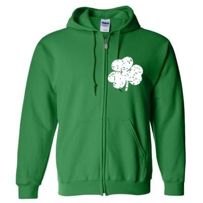 Distressed Shamrock Lucky Clover Vintage St Patrick's Day Full Zip Hoodie