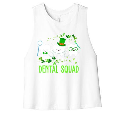 Dental Squad Lucky Shamrock Dental Hygienist St Patrick Day Gift Women's Racerback Cropped Tank