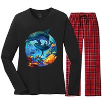 Dolphin Sea Life Save The Ocean Marine Biology Aquarium Women's Long Sleeve Flannel Pajama Set 