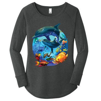 Dolphin Sea Life Save The Ocean Marine Biology Aquarium Women's Perfect Tri Tunic Long Sleeve Shirt