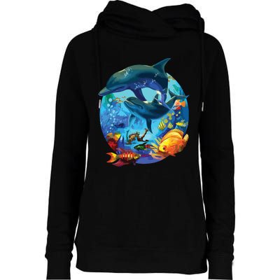 Dolphin Sea Life Save The Ocean Marine Biology Aquarium Womens Funnel Neck Pullover Hood